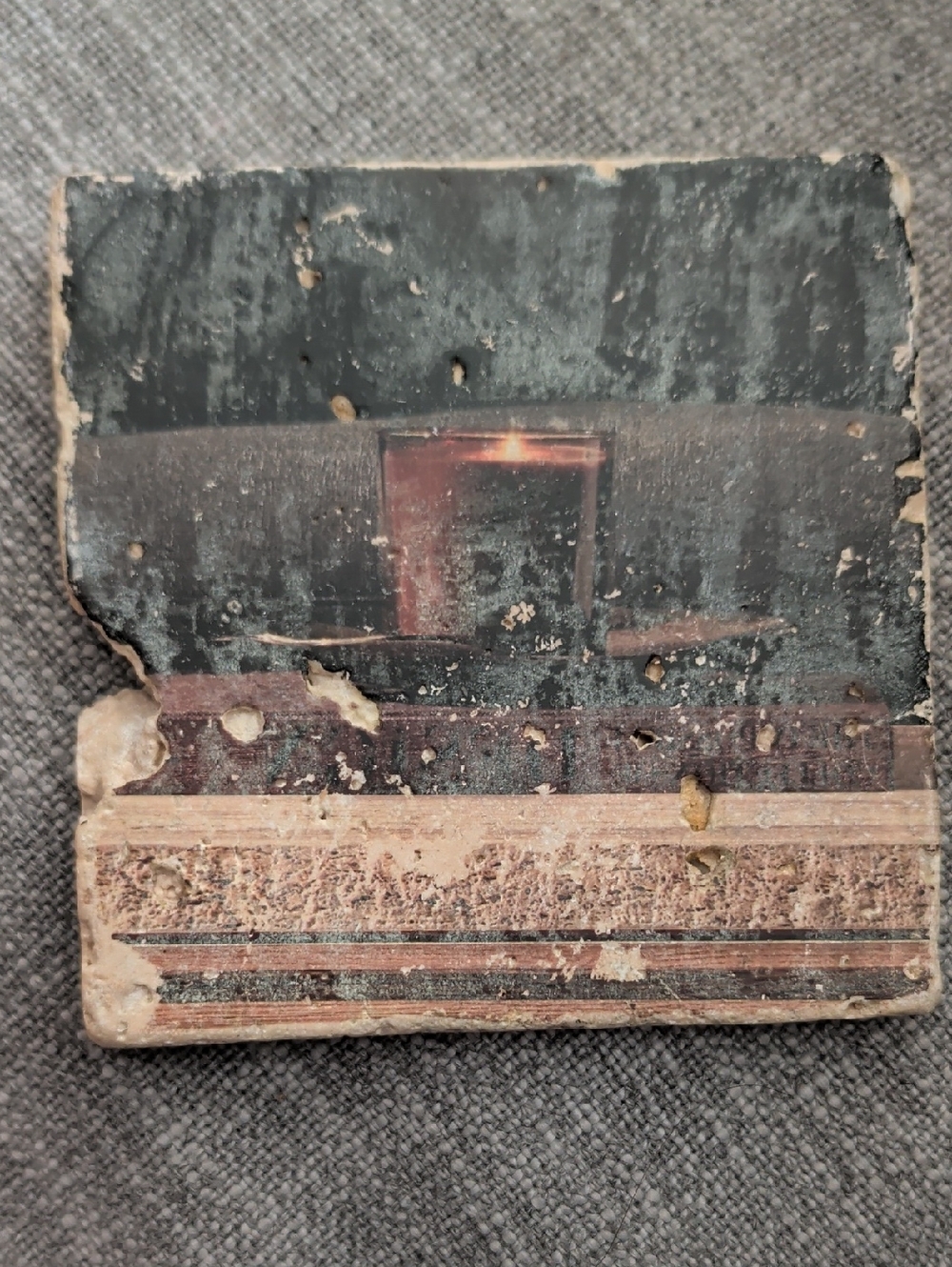 Vintage Rustic Candle Still Life Stone Coaster - Brown and Black Handcrafted